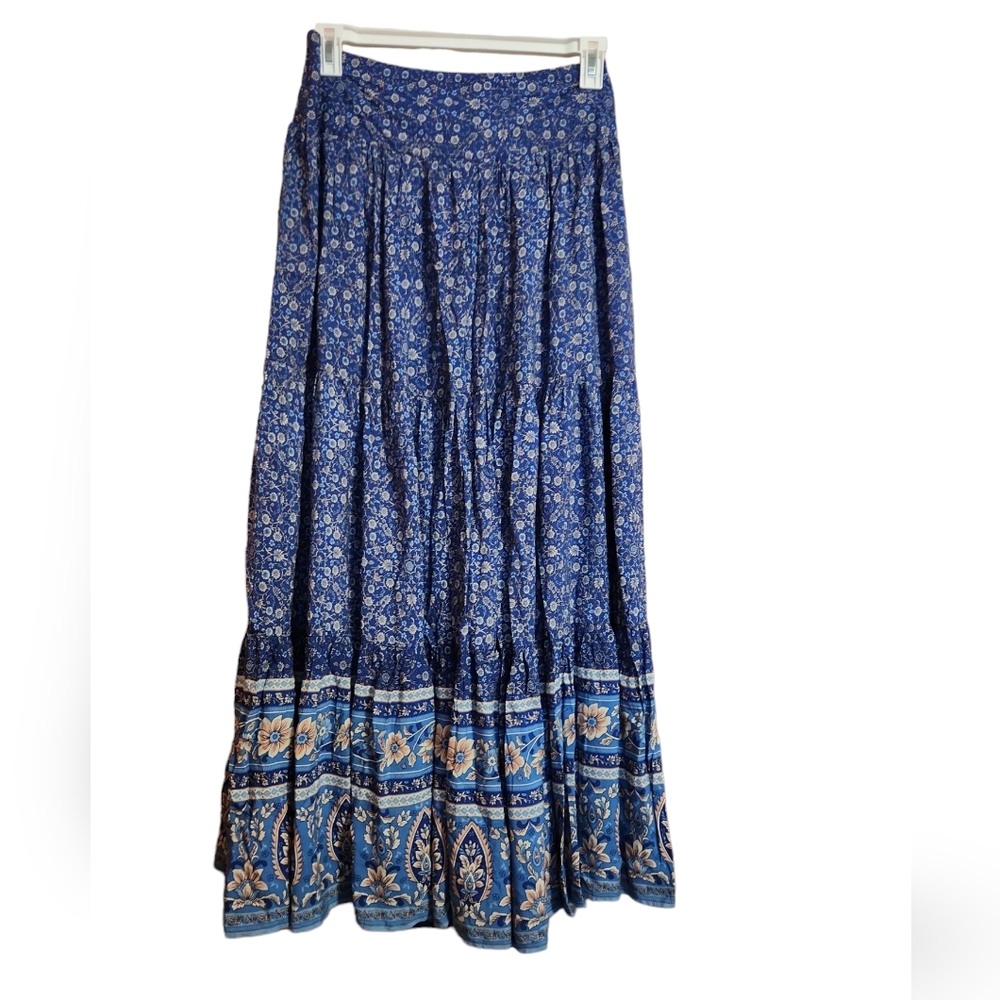 New Natural Life Hanna Convertible blue floral tiered maxi skirt Large